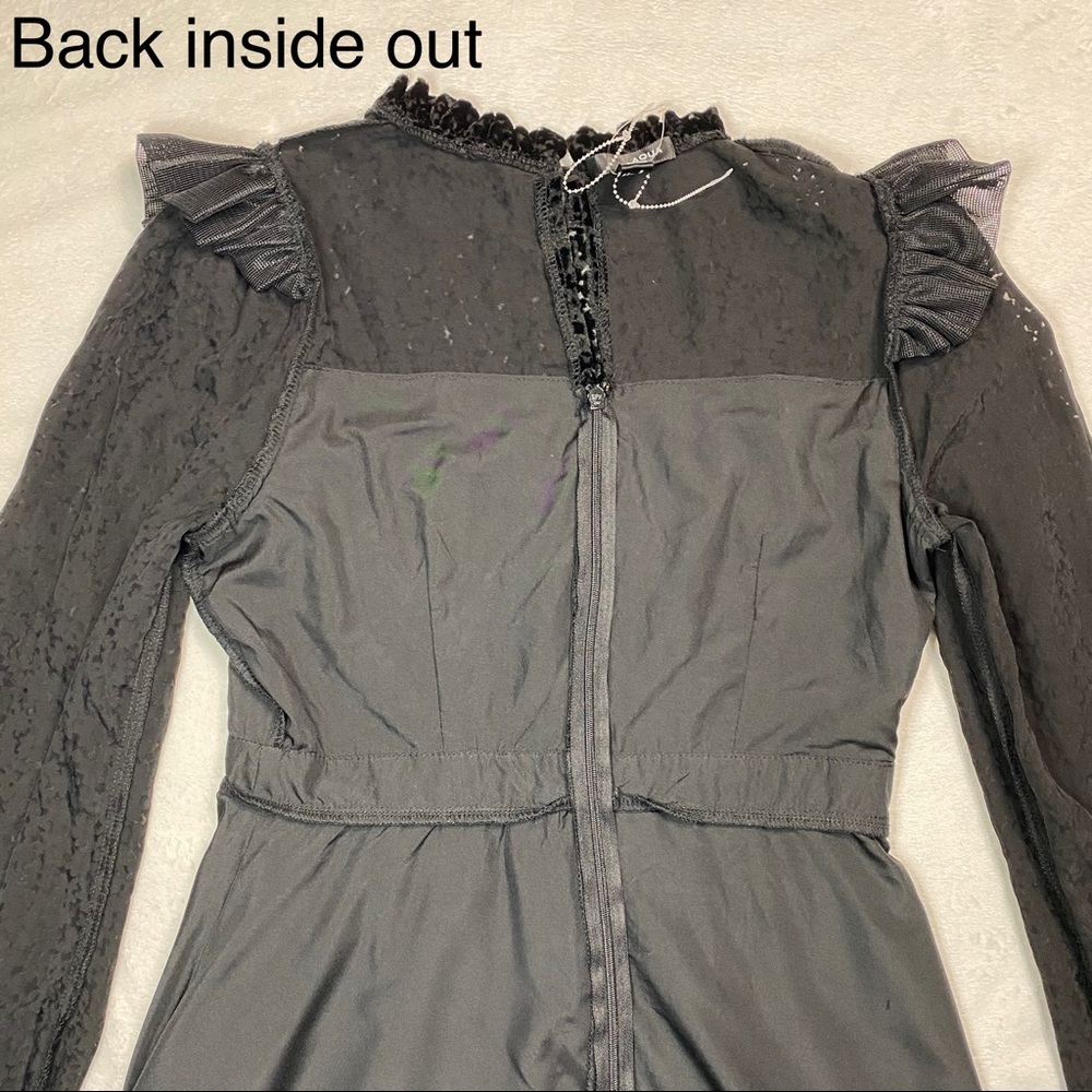 NWOT Aqua Flocked Floral Tiered Dress w/ ruffled neckline 
Size S - Picture 13 of 16